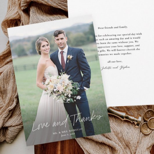 Carte De Remerciements Modern Love and Thanks Script Mariage photo