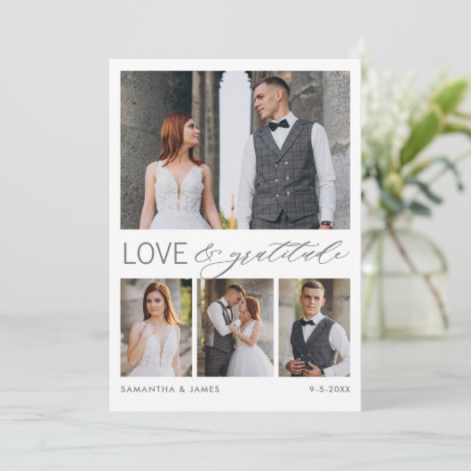 Carte De Remerciements Modern Love & Gratitude 8-Photo Mariage Collage (Debout devant)