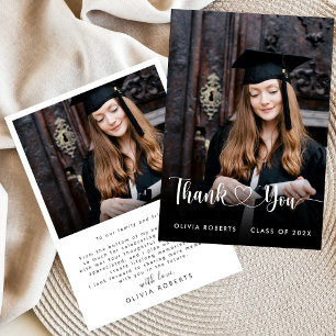Carte De Remerciements Modern Love Heart Script Classe de 2024 Graduation