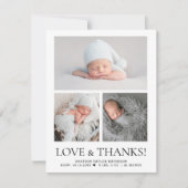 Carte De Remerciements Modern Love & Thanks Baby Photo Grid Birth Stat (Devant)