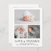 Carte De Remerciements Modern Love & Thanks Baby Photo Grid Birth Stat (Devant / Derrière)