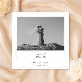 Carte De Remerciements Modern Minimal Black & White Script Photo Wedding 