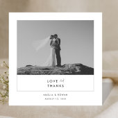 Carte De Remerciements Modern Minimal Black & White Script Photo Wedding 