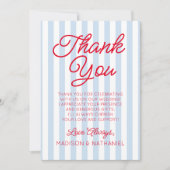 Carte De Remerciements Modern Minimal Minimalist Blue Stripes Red Wedding (Devant)