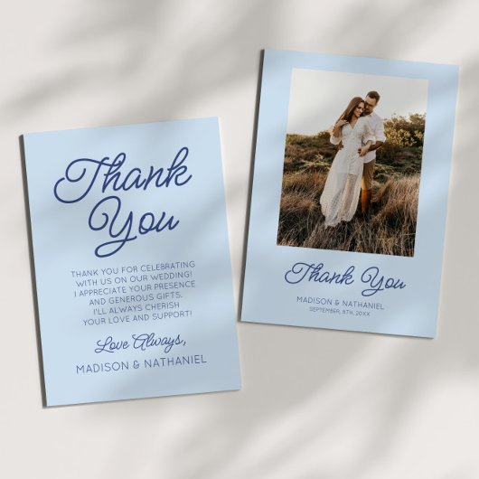 Carte De Remerciements Modern Minimal Minimalist Blue Wedding