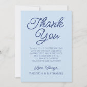 Carte De Remerciements Modern Minimal Minimalist Blue Wedding (Devant)