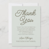Carte De Remerciements Modern Minimal Minimalist Sage Green Wedding (Devant)