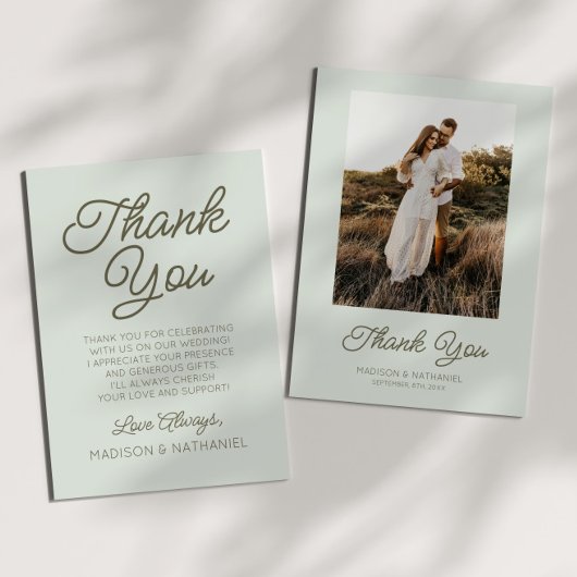 Carte De Remerciements Modern Minimal Minimalist Sage Green Wedding