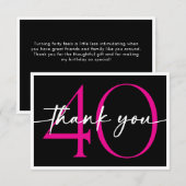 Carte De Remerciements Modern Minimal Pink Forty Fabulous Script Birthday (Devant / Derrière)