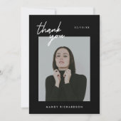 Carte De Remerciements Modern Minimal Script 2-Photo Graduation Party (Devant)