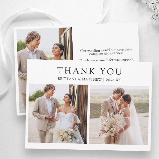 Carte De Remerciements Modern Minimalist 3 Photos Wedding