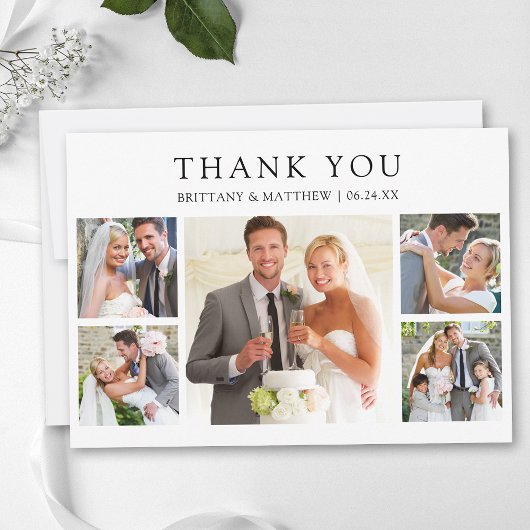 Carte De Remerciements Modern Minimalist 5 Photo Wedding