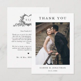 Carte De Remerciements Modern Minimalist Calligraphy Crest monogram