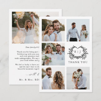 Carte De Remerciements Modern Minimalist Calligraphy Crest monogram Photo