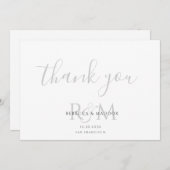 Carte De Remerciements Modern Minimalist Gray Monogram Wedding (Devant / Derrière)