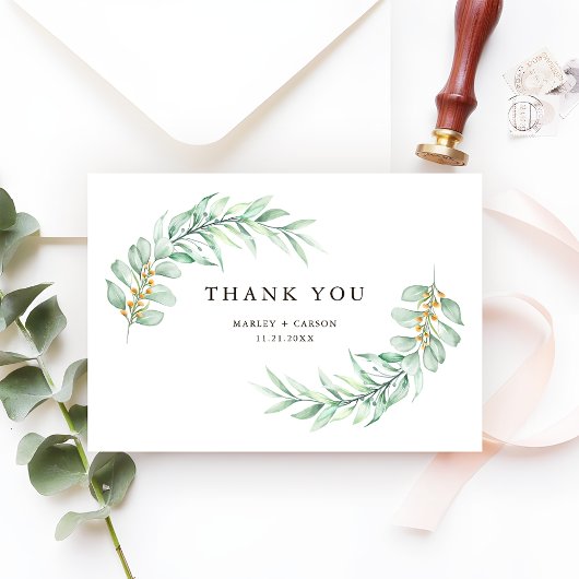 Carte De Remerciements Modern Minimalist Greenery Foliage Wedding