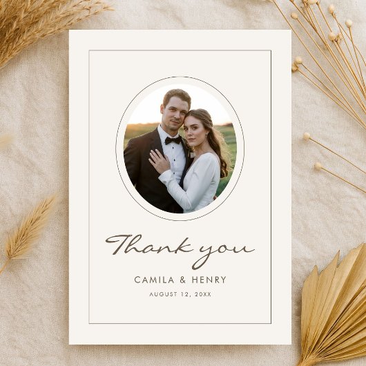 Carte De Remerciements Modern Minimalist Ivory Budget Wedding Photo
