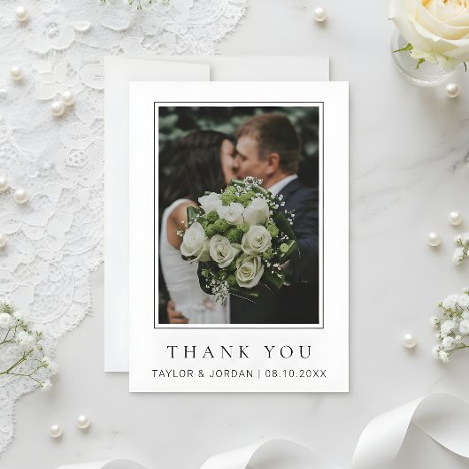 Carte De Remerciements Modern Minimalist Photo Wedding Custom 