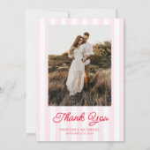 Carte De Remerciements Modern Minimalist Pink Stripes Red Picture Wedding (Dos)