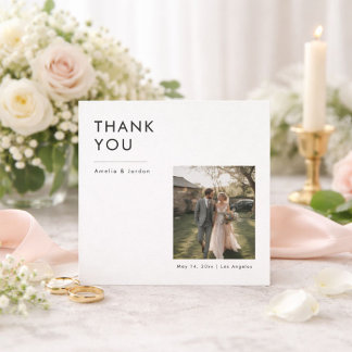 Carte De Remerciements Modern Minimalist Rustic Photo Wedding Square