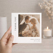 Carte De Remerciements Modern Minimalist Square Romantic Wedding Photo