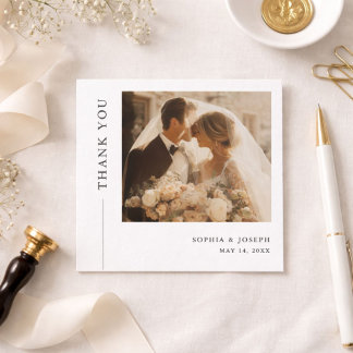 Carte De Remerciements Modern Minimalist Square Romantic Wedding Photo