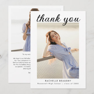 Carte De Remerciements Modern Minimalist Two Photo Graduation Thank You