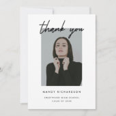 Carte De Remerciements Modern Minimalistic Script 2-Photo Graduation (Devant)