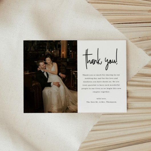 Carte De Remerciements Modern Minimalistic Script Wedding Photo