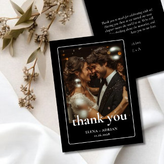 Carte De Remerciements Modern Moody Wedding Thank You Card with Photo