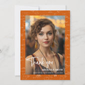 Carte De Remerciements Modern Orange Math Script Photo Graduation  (Devant)