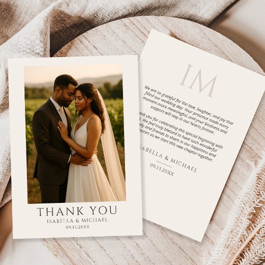 Carte De Remerciements Modern Personalized Elegant Photo Wedding