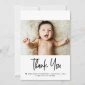 Carte De Remerciements Modern Photo Baby with Newborn Birth stats Message (Devant)