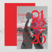 Carte De Remerciements Modern Photo Red Pink Typography (Devant / Derrière)