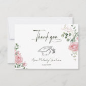 Carte De Remerciements Modern Pink Roses Script Graduation (Devant)