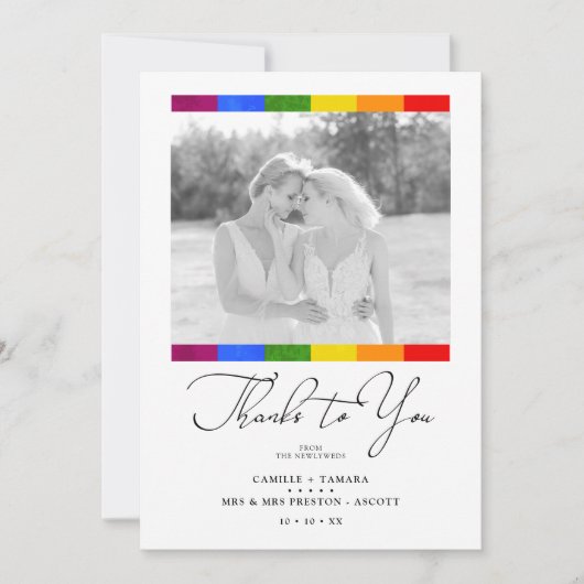 Carte De Remerciements Modern Pride Rainbow Flag Lesbian Gay Wedding (Devant)