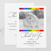 Carte De Remerciements Modern Pride Rainbow Flag Lesbian Gay Wedding (Devant / Derrière)