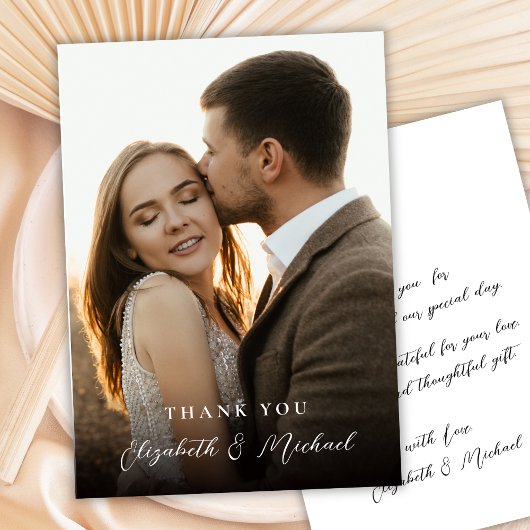 Carte De Remerciements Modern Romantic Handwritten Script Photo Wedding