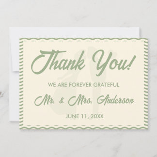 Carte De Remerciements Modern Sage Green Wavy Stripe Photo Wedding