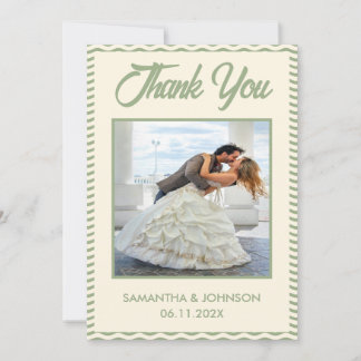 Carte De Remerciements Modern Sage Green Wavy Stripe Wedding Photo