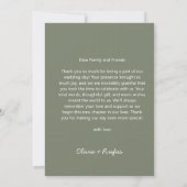 Carte De Remerciements Modern Sage Green Wedding Thank You (Dos)