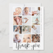Carte De Remerciements Modern Script 12 Photo Collage First Birthday (Devant)