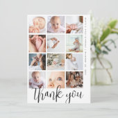 Carte De Remerciements Modern Script 12 Photo Collage First Birthday (Debout devant)