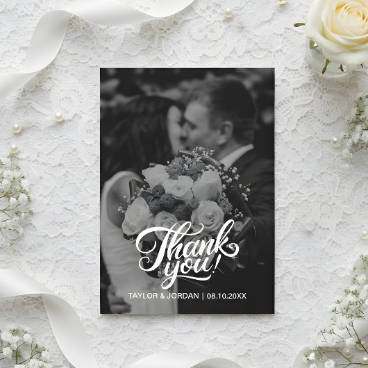 Carte De Remerciements Modern Script Full Photo Wedding Custom Thank You 