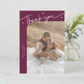 Carte De Remerciements Modern Script Heart Cranberry Wedding (Debout devant)