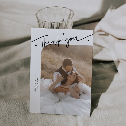 Carte De Remerciements Modern Script Heart White Wedding 