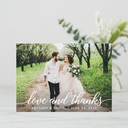 Carte De Remerciements Modern Script Love and Thanks Photo Mariage (Debout devant)