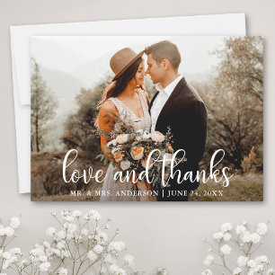 Carte De Remerciements Modern Script Love and Thanks Photo Mariage