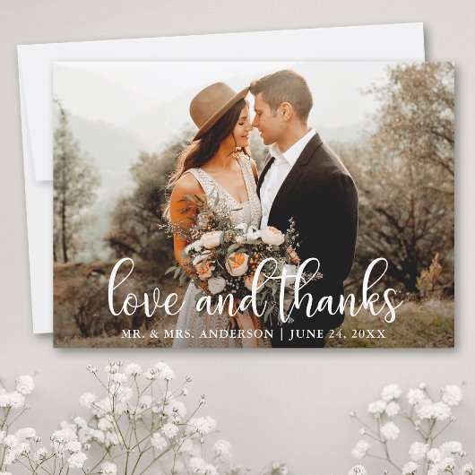Carte De Remerciements Modern Script Love and Thanks Photo Mariage