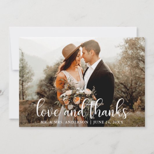 Carte De Remerciements Modern Script Love and Thanks Photo Mariage (Devant)